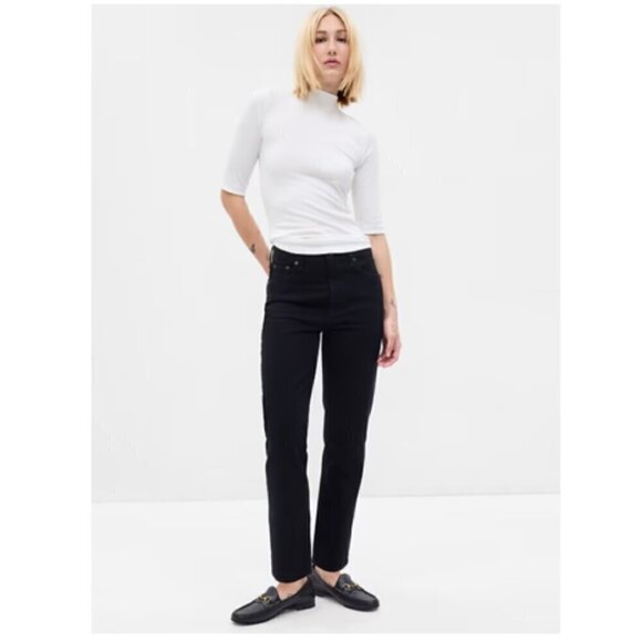 GAP High Rise Cheeky Straight Black Wash Jeans Size 25/0 #728787 MSRP $80 - Picture 1 of 6
